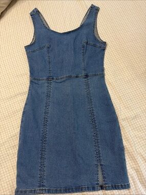Sleeveless Denim Sheath Dress in Mid Blue